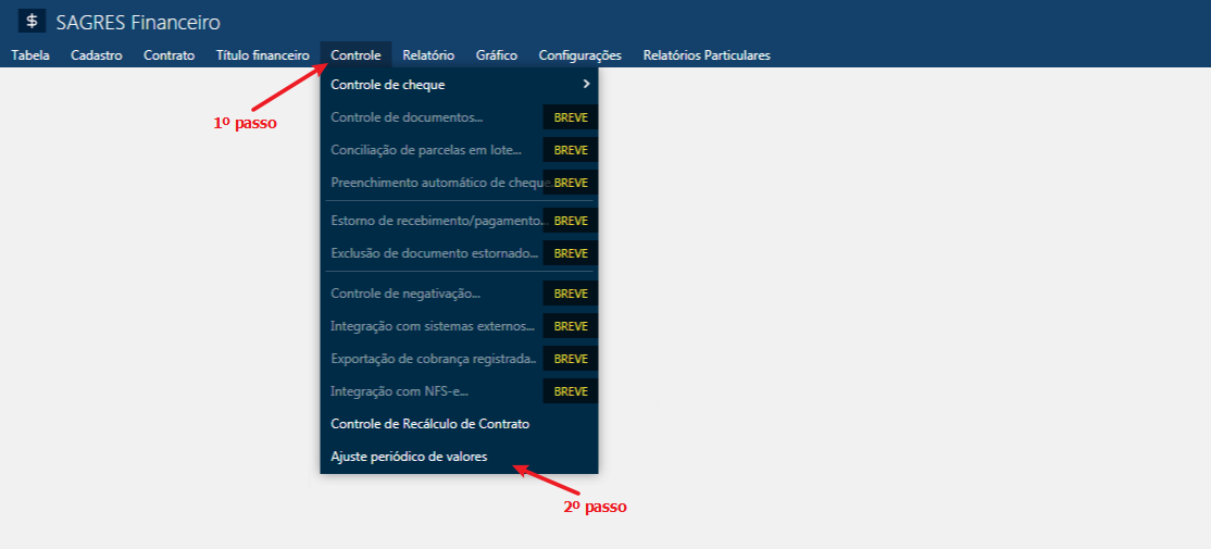 1 Ajuste periódico de valores - Menu