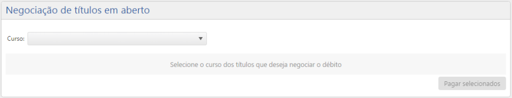Interface Negociação de Títulos em Aberto - Selecionar Curso