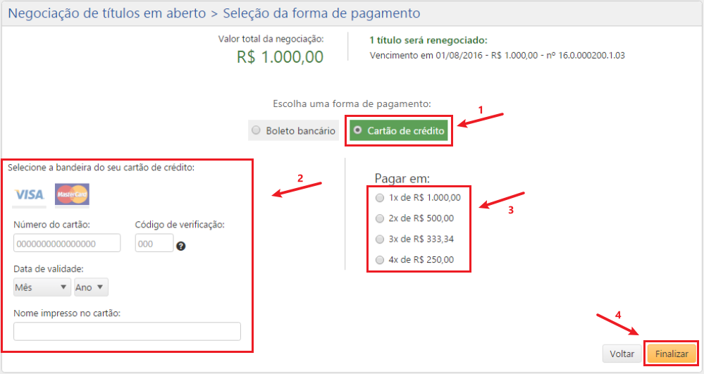 Forma de pagamento - Cartão de crédito