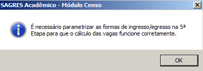 Parametrização de Vagas - Mensagem inicial