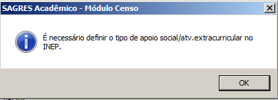 Tela de Parametrização - Alunos e Docentes - Apoio social - Aviso para definir apoio social