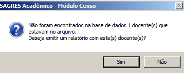 Tela de Parametrização - Alunos e Docentes - Docente - Aviso de docentes não cadastrados na base