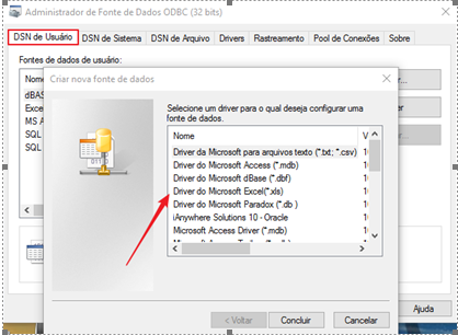 Tela de Parametrização - Alunos e Docentes - Docente - Criar arquivo ODBC