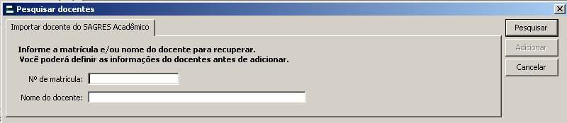 Tela de Parametrização - Alunos e Docentes - Docente - Pesquisar docente para importação