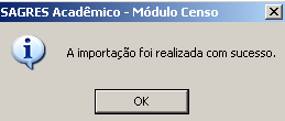 Tela de Parametrização - Alunos e Docentes - Financiamento estudantil - Importação feita com Sucesso