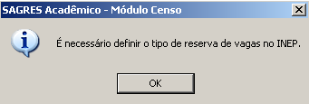 Tela de Parametrização - Alunos e Docentes - Reserva de vagas - Alunos este ano - Definir o tipo de reserva