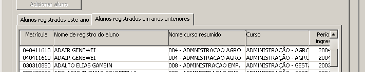 Tela de Parametrização - Alunos e Docentes - Reserva de vagas - Alunos registrados em anos anteriores