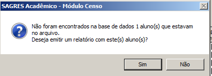 Tela de parametrização - Alunos e Docentes - Aviso de alunos não cadastrados na base