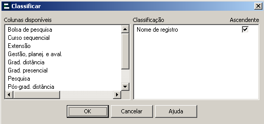 Tela de parametrização - Alunos e Docentes - Docente - Classificar docentes