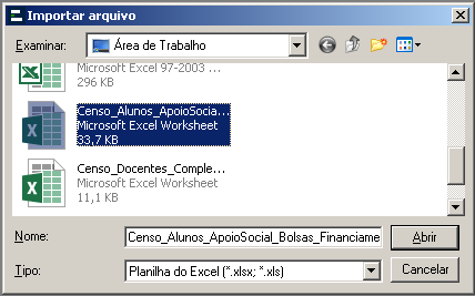Tela de parametrização - Alunos e Docentes - Importar alunos