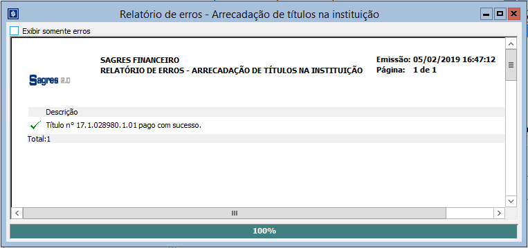 50 TituloFinanceiro-ArrecadaçãonaInstituição-Interface-DarBaixa-SUCESSO