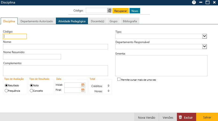 AW-Secretário-Cadastro-Currículo-Disciplina-Pasta Disciplina - Para inclusão