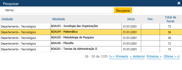AW-Secretário-Cadastro-Currículo-Disciplina-Tela Pesquisar