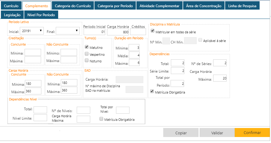 AW-Secretário-Cadastro-Curso-Pasta Complemento-Dependencia-Nivel