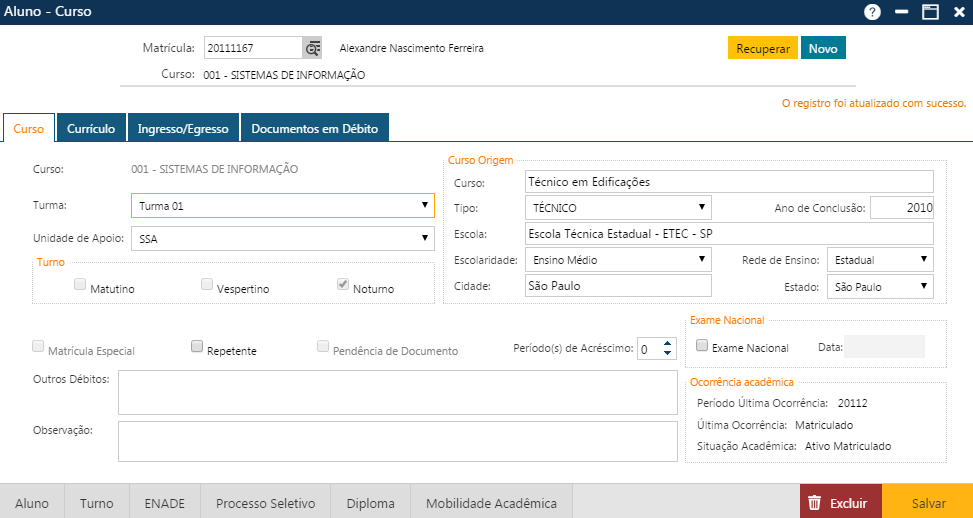AW-Secretário-CadastroAluno - Pasta Curso Subpasta Curso