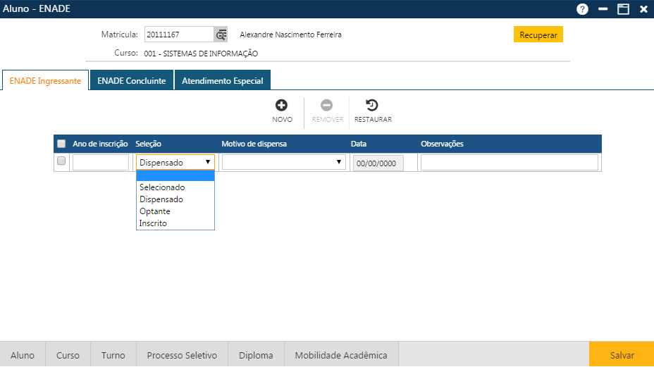 AW-Secretário-CadastroAluno - Pasta ENADE Subpasta Enade-Ingressante
