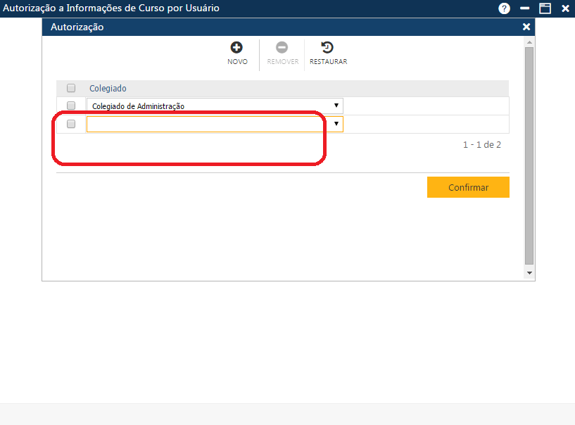 AW-Secretário-Tabela-Atorização-Informações de Curso por Usuário-Preparando inclusão
