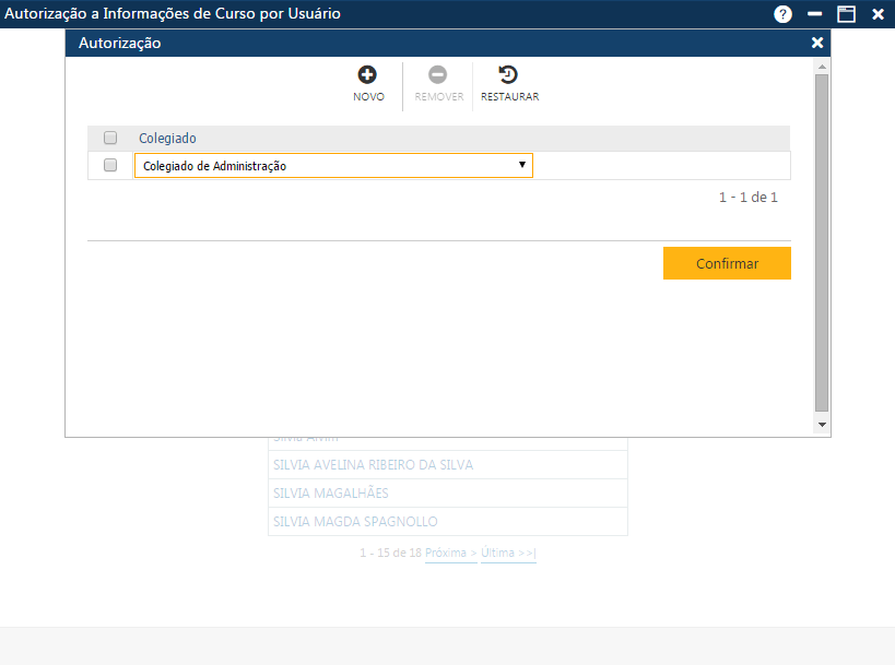 AW-Secretário-Tabela-Atorização-Informações de Curso por Usuário-com loegiados autorizados