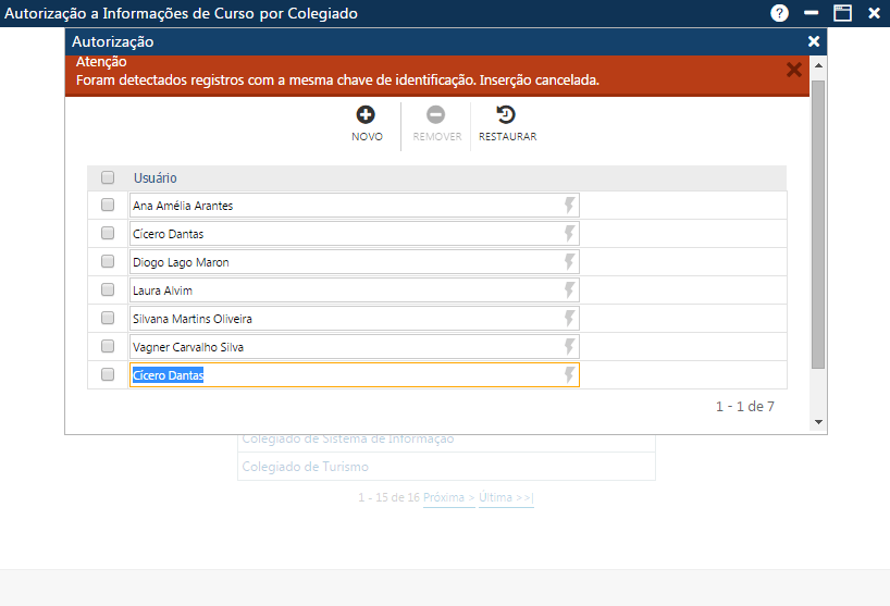 AW-Secretário-Tabela-Autorização-Informação de Curso por Colegiado-ERRO