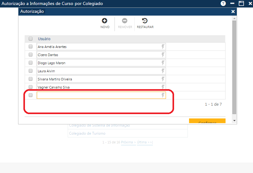 AW-Secretário-Tabela-Autorização-Informação de Curso por Colegiado-preparando inclusão