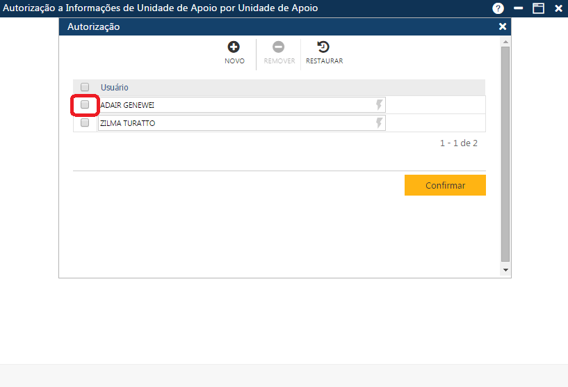 AW-Secretário-Tabela-Autorização-Informações de Unidade de Apoio por Unid Ap-exclusão