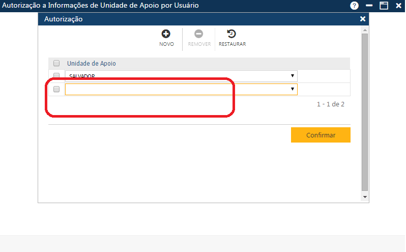AW-Secretário-Tabela-Autorização-Informações de Unidade de Apoio por Ususário-inclusão