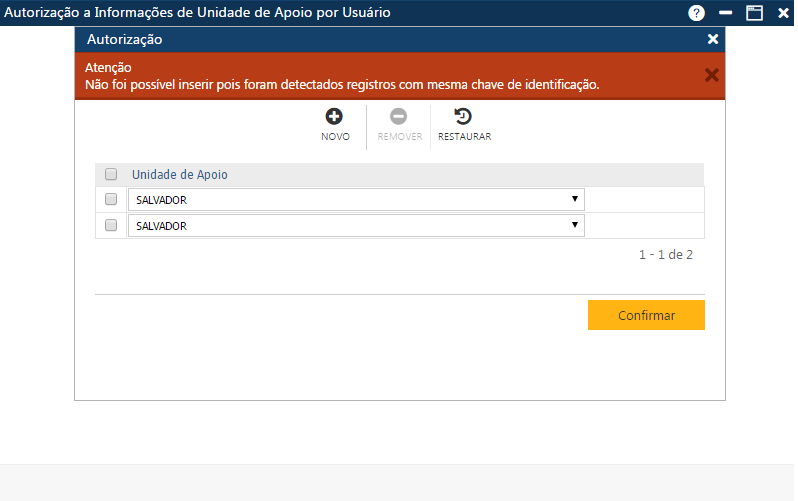 AW-Secretário-Tabela-Autorização-Informações de Unidade de Apoio por Usuário-E