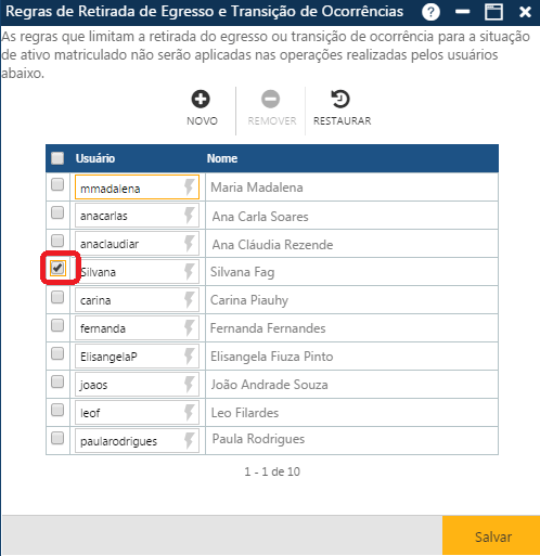 AW-Secretário-Tabela-Autorização-Regras Retirar Egresso-Transição Ocorr-EXCLUSÃO