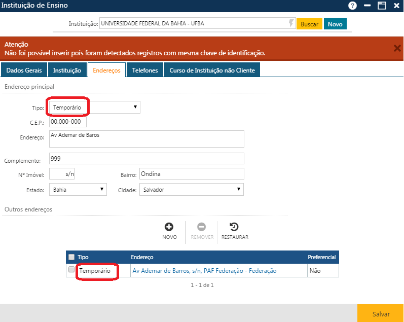 AW-Secretário-Tabela-Institucionais-Instituição de Ensino-Pasta Endereços-ERRO 01