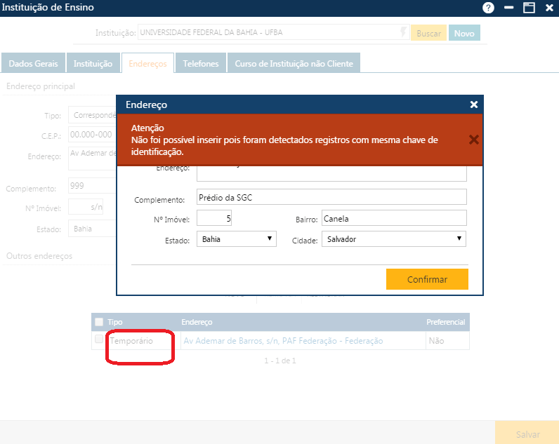 AW-Secretário-Tabela-Institucionais-Instituição de Ensino-Pasta Endereços-ERRO 02