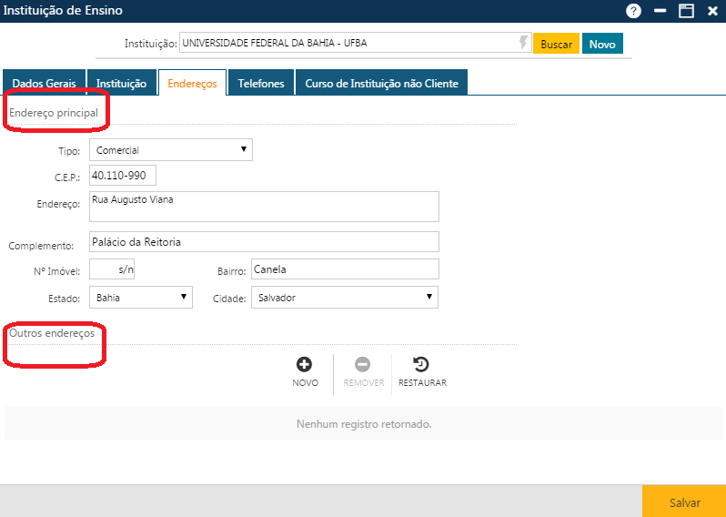AW-Secretário-Tabela-Institucionais-Instituição de Ensino-Pasta Endereços-Endereço principal