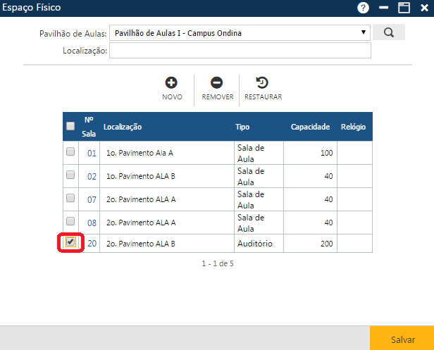 AW-Secretário-Tabela-Planejamento-Espaço Físico-Preparando a exclusão de uma sala no Pavi selecionado