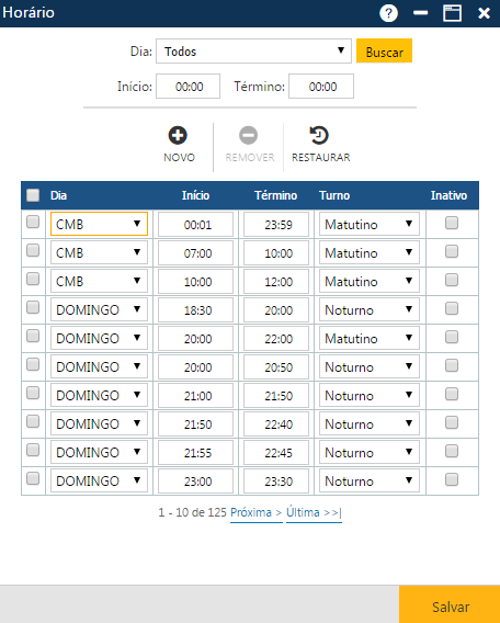 AW-Secretário-Tabela-Planejamento-Horário-Lista de horários cadastrados