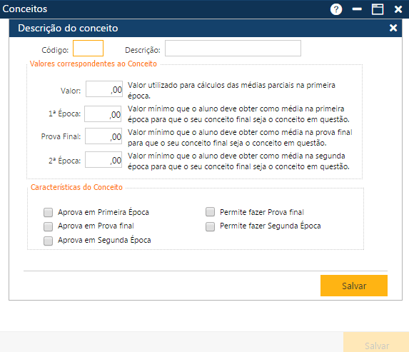 AW-Secretário-Tabela-Registro Escolar-Conceito-Preparando uma inclusão