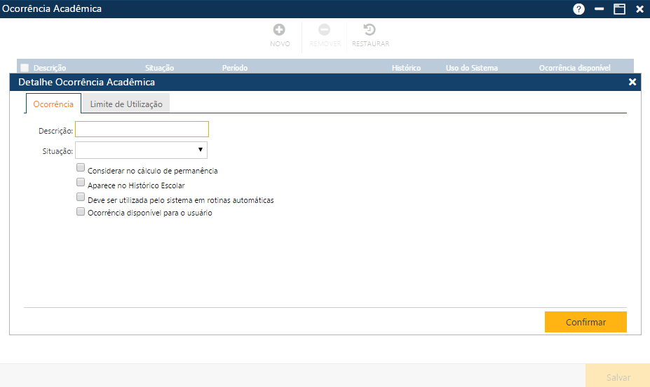AW-Secretário-Tabela-Registro Escolar-Ocorrência Acadêmica-Incluindo uma ocorrência