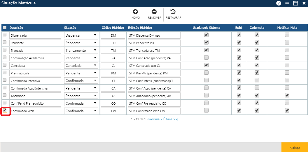 AW-Secretário-Tabela-Registro Escolar-Situação Matrícula-Preparando uma exclusão