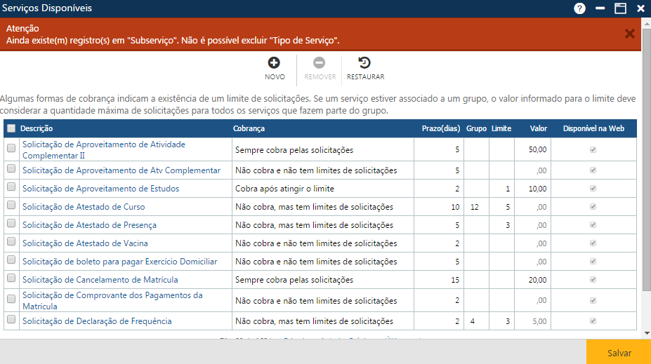 AW-Secretário-Tabela-Serviços-Serviços Disponíveis-ERRO