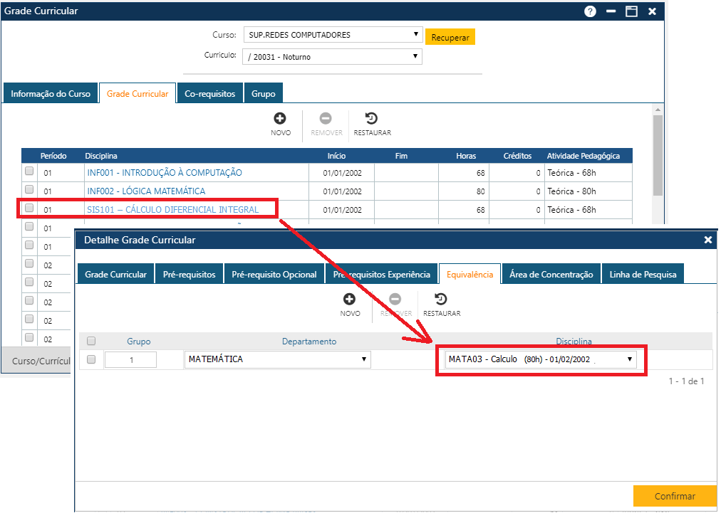 AW-Tabela-Curriculo-Nivel de Curso - Exemplo Grade Curricular e EQV