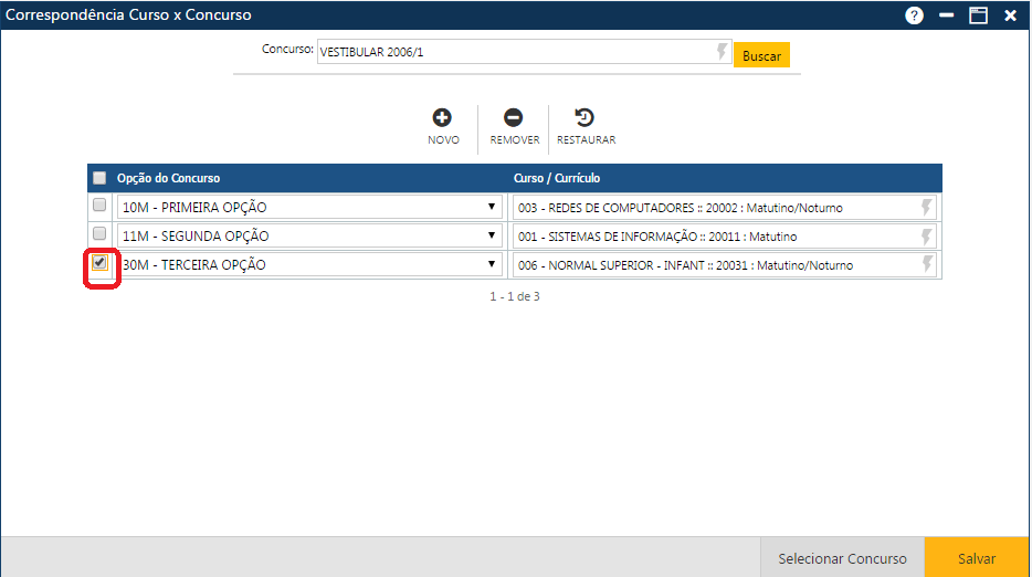 Acadêmico-WEB-Secretário-Tabela-Outros-Correspondência CursoXConcurso - Marcando para excluir