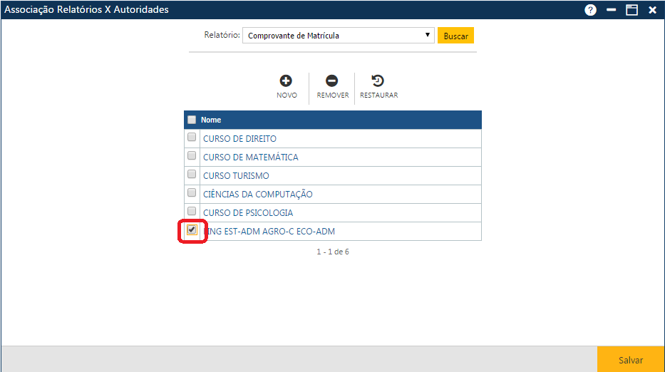 Acadêmico WEB-Secretário-Tabela-Outros-Relatórios x Autoridades - Opção marcada para exclusão