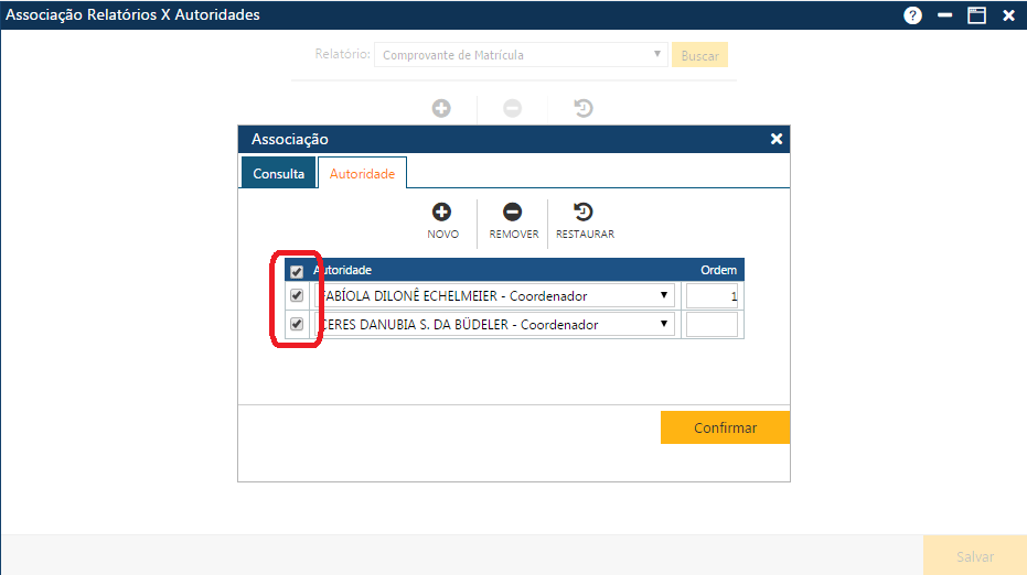 Acadêmico WEB-Secretário-Tabela-Outros-Relatórios x Autoridades - Todas as Autoridades marcadas para exclusão