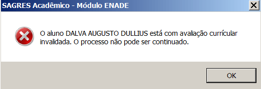 Aluno Dalva Augusto avaliação curricular invalidada Processo descontinuado
