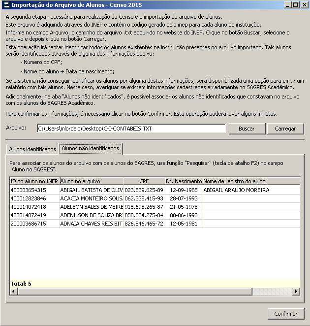 Alunos não identificados