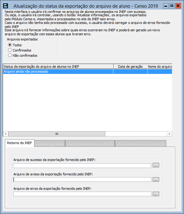 Atualização do status da exportação do arquivo de aluno