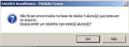 Aviso de alunos não encontrados na base de dados
