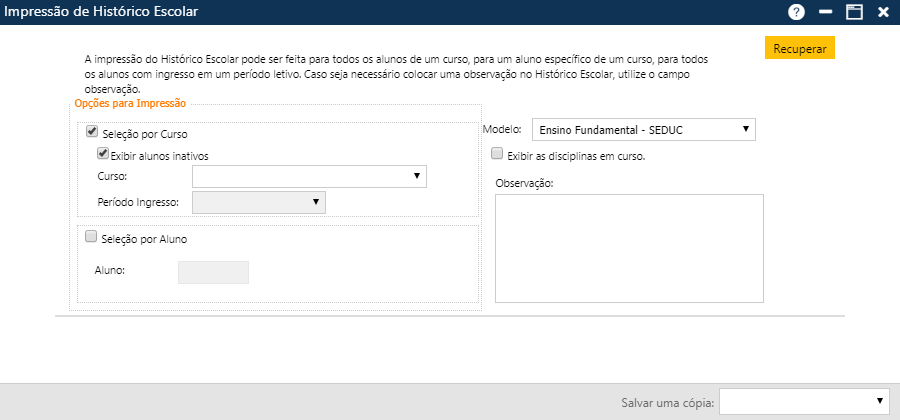 CW-Relatório-Aluno-Impressão do Histórico Escolar - Tela - Inicial
