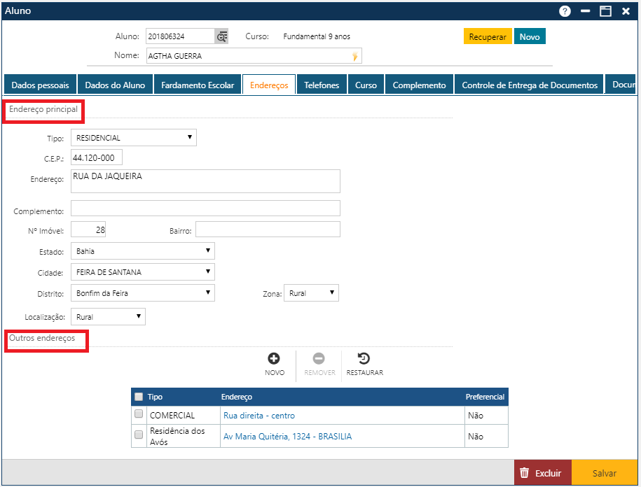Cadastro-Aluno-Pasta-Endereço Cadastro-Aluno-Pasta-Endereço