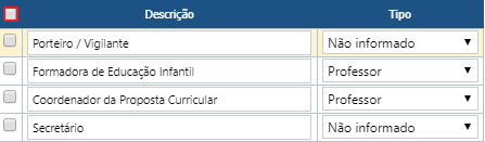 Cadastro - Função do Funcionário - Campo de Seleção