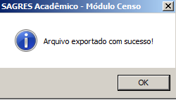 Mensagem Arquivo exportado com sucesso