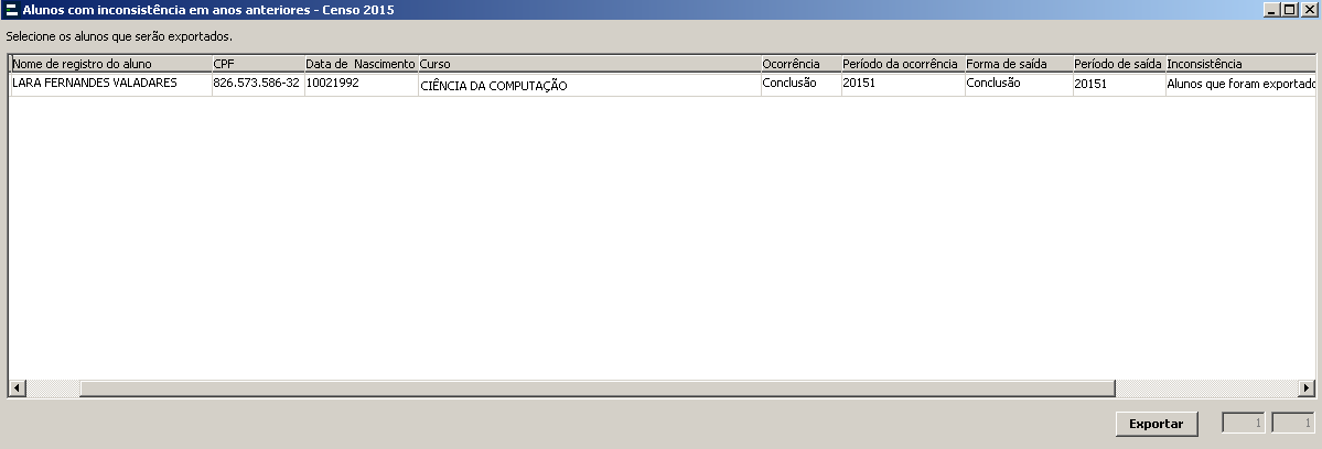 Censo - 6a.3 Etapa - Relatorio de inconsistencias - Selecionar para exportação